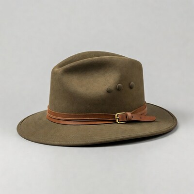 Olive fedora hat with leather band