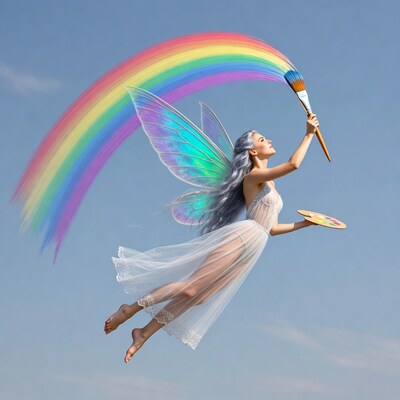 Fairy painting rainbow with brush