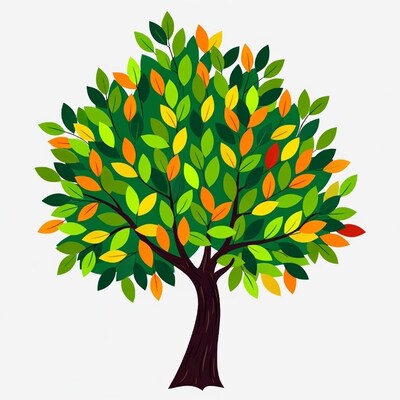 Colorful Tree Illustration on White Background