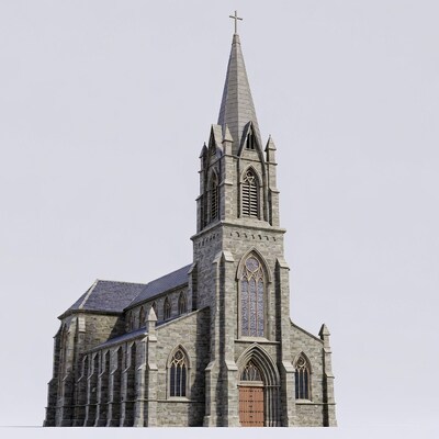 Gothic Church with Tall Steeple