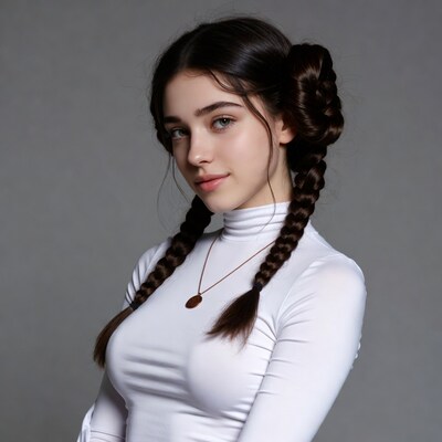Girl with braids in white turtleneck