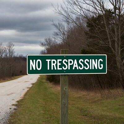 No Trespassing Sign on Rural Road