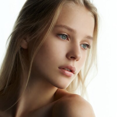 Blonde woman profile on white background