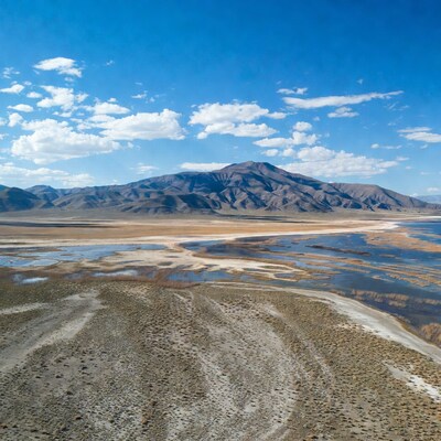 Aerial view of mountains and salt flats