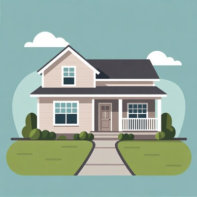 Cartoon House with Porch and Lawn