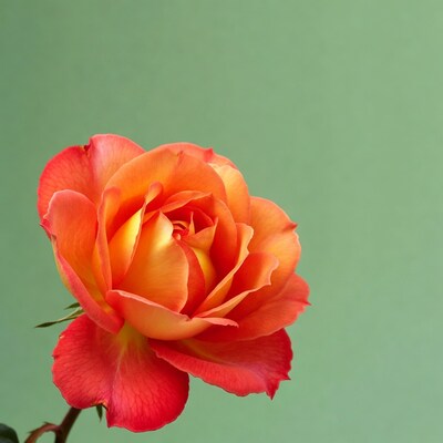 Orange rose on green background