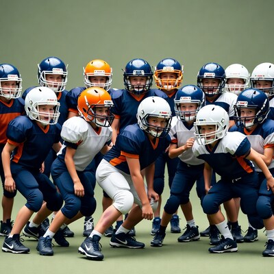 Youth football team in helmets