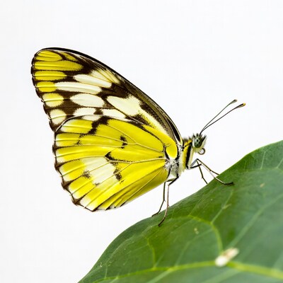 Yellow Butterfly on Green Leaf