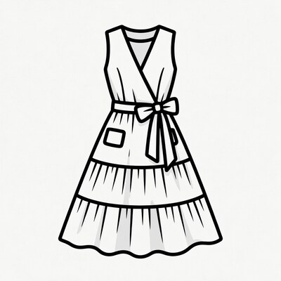 Wrap Dress with Tiered Skirt Illustration