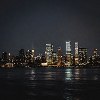 Manhattan Skyline at Night over Hudson River