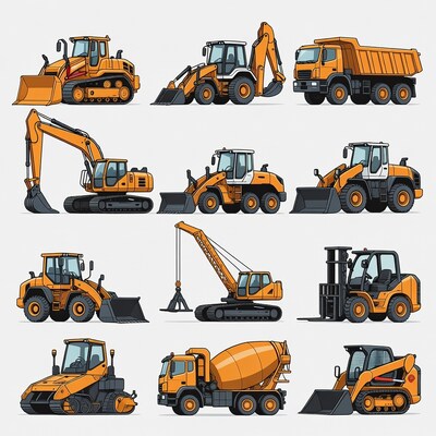 Construction Vehicles Illustration Set