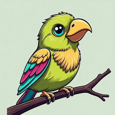 Cute green parrot on branch