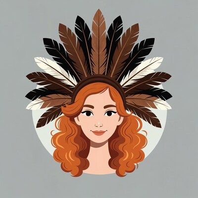 Redhead woman in feather headdress