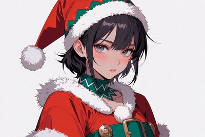 Anime girl in Santa dress