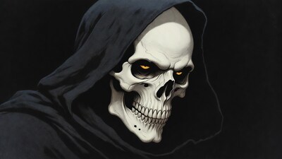 Hooded Skull with Glowing Yellow Eyes