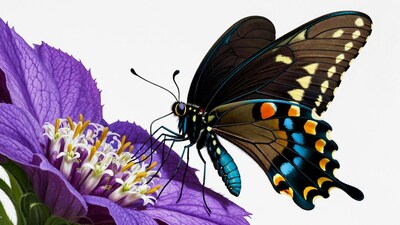 Black butterfly on purple flower