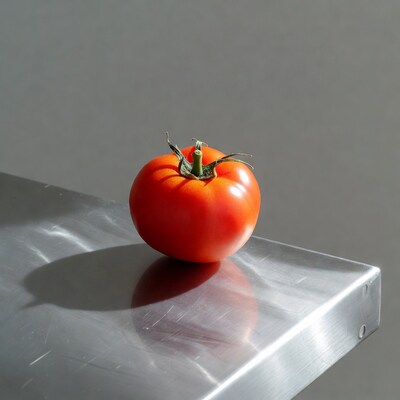 Red Tomato on Metal Surface