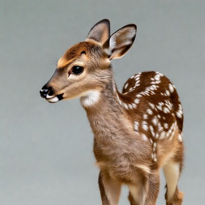 Baby Fawn Standing on Gray Background