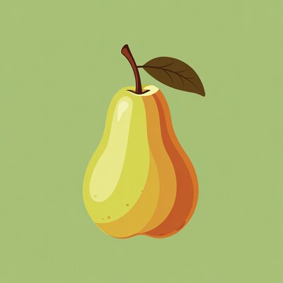 Pear with leaf on green background