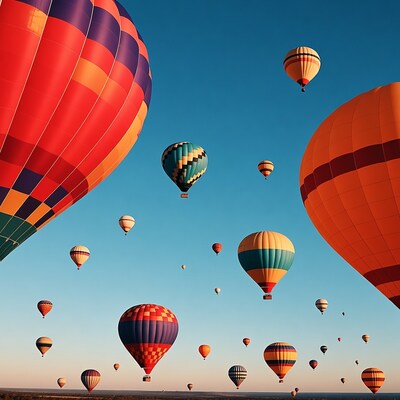 Colorful Hot Air Balloons in Blue Sky