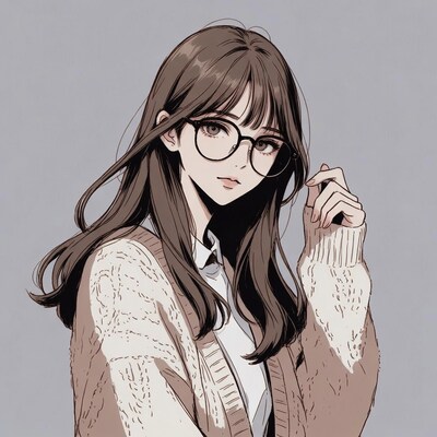 Anime girl with glasses and cardigan
