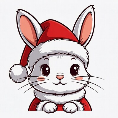 Cute Bunny Wearing Santa Hat