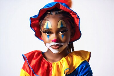African-American girl in clown costume