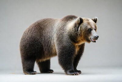 Grizzly Bear Standing on Gray Background
