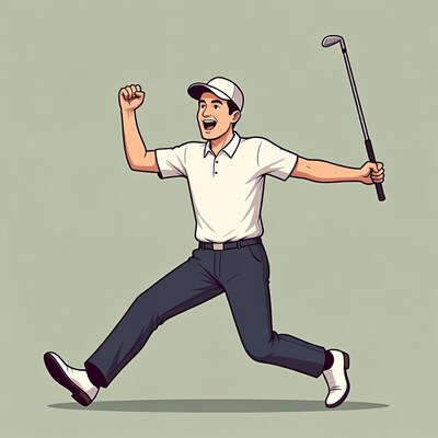 Asian man celebrating golf victory