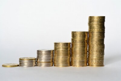 Stacks of gold and silver coins