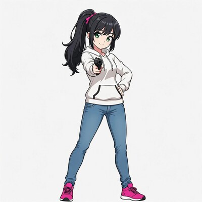 Anime girl holding gun