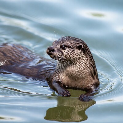 Wet otter swimming in water