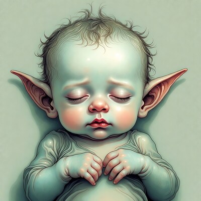 Sleeping elf baby illustration