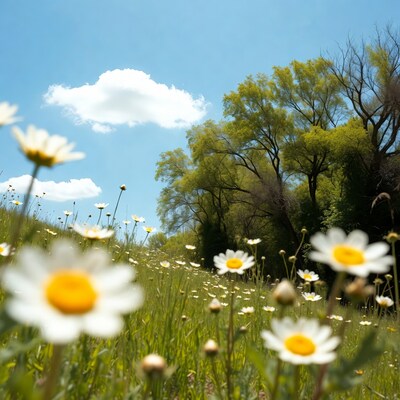Daisy Field Under Blue Sky