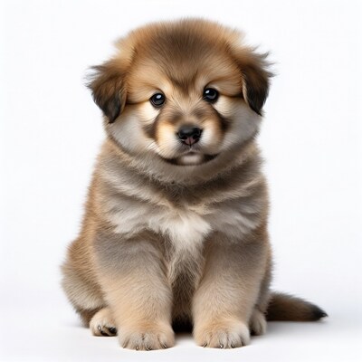 Fluffy Golden Puppy Sitting