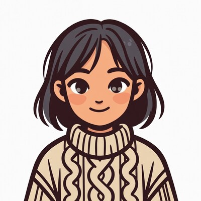 Smiling Asian girl in turtleneck sweater