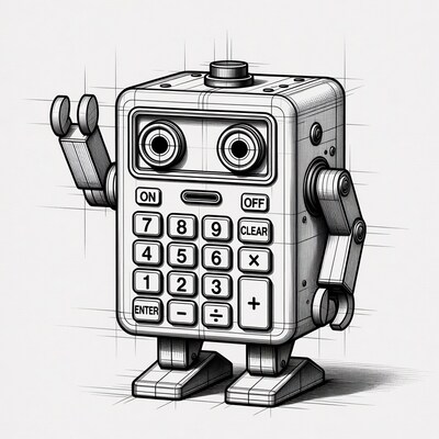 Waving Calculator Robot Illustration