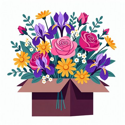 Colorful Flower Bouquet in Box