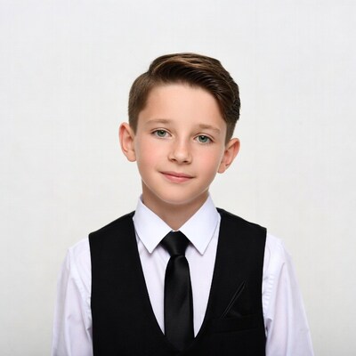 Boy in black vest and tie