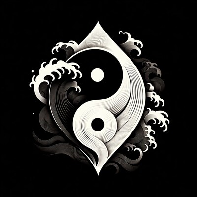 Yin Yang with Waves Illustration