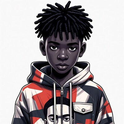 African boy with dreadlocks in hoodie