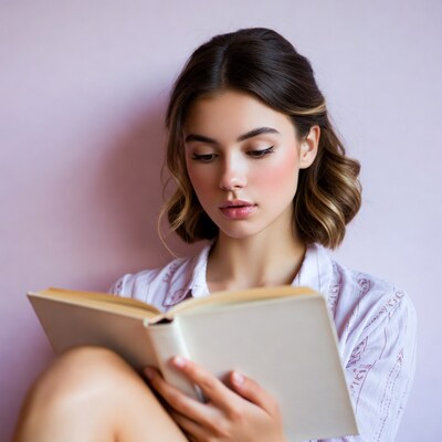 Young woman reading book