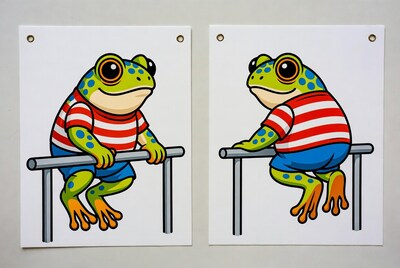 Cartoon Frogs on Parallel Bars