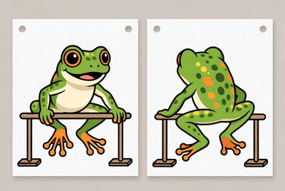 Cartoon Frog on Parallel Bars