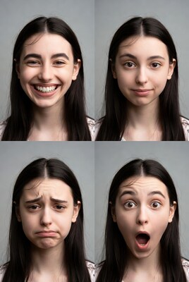 Girl's Expressive Facial Emotions Grid