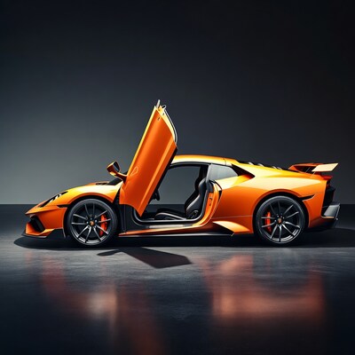 Orange Lamborghini Huracan Performante with open doors