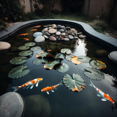 Koi Fish in Lotus Pond