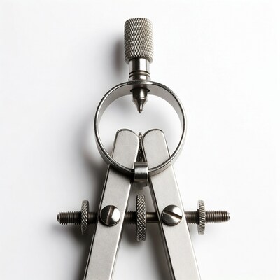 Silver compass on white background