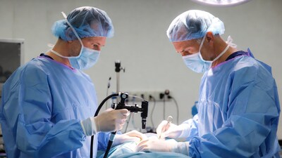 Surgeons performing laparoscopic surgery