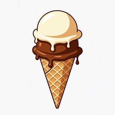 Vanilla Ice Cream Cone with Chocolate Drizzle